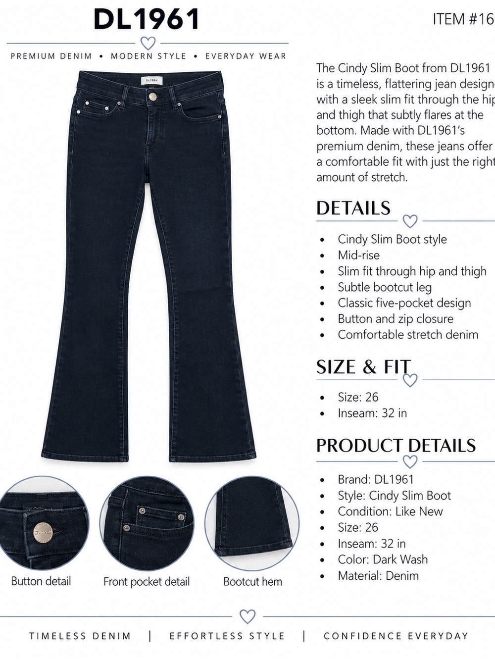 DL1961 Dark Wash Bootcut Jeans - Black